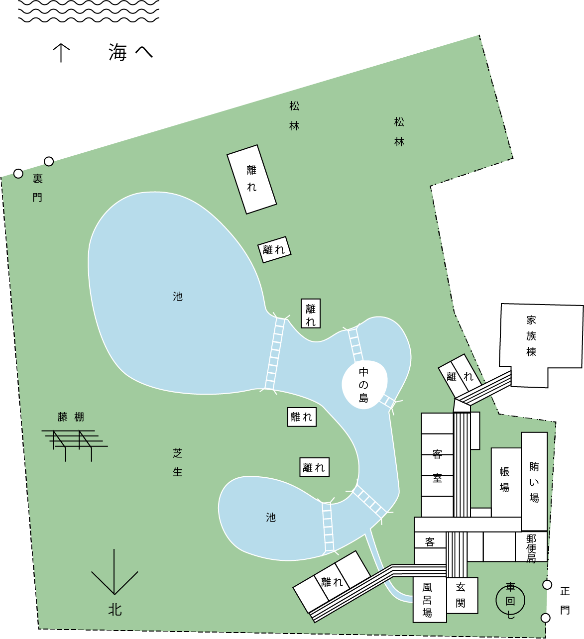 当時の東屋の敷地図(石碑説明文より引用)